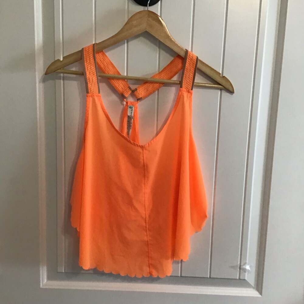 Free People Movement Pretty Lil Running Crop Top in Neon Mango - Picture 2 of 9